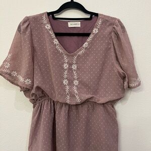 The Nines Mauve Embroidered Swiss Dot Blouse